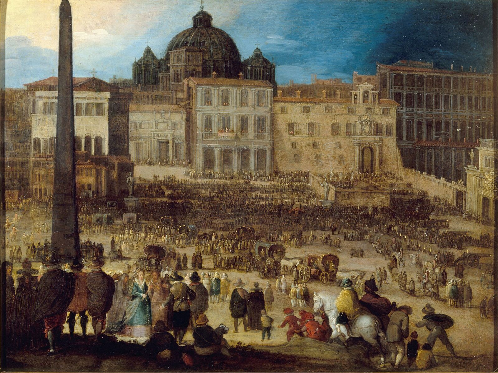 Ansicht des Petersplatzes in Rom während der Wahl von Papst Clemens VIII. im Jahr 1592
