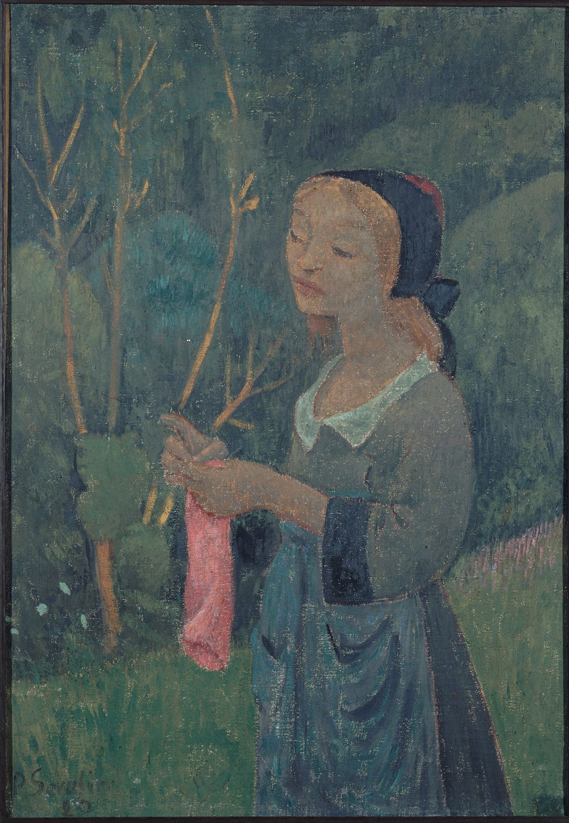 Knitter with Pink Stockings