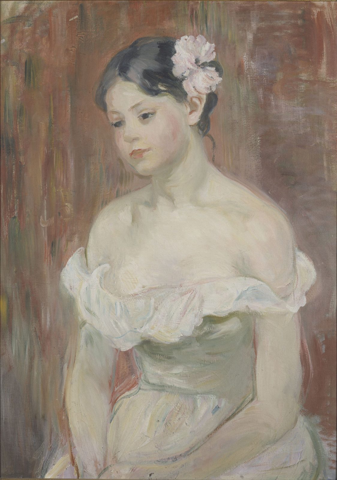 Young Girl with a Low Neckline, Flower in Her Hair