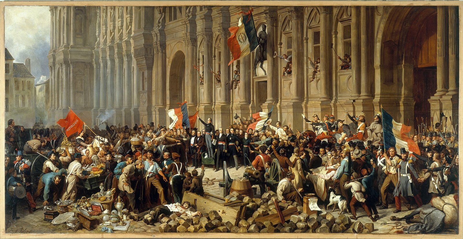 Lamartine vor dem Rathaus von Paris lehnt die rote Fahne ab
