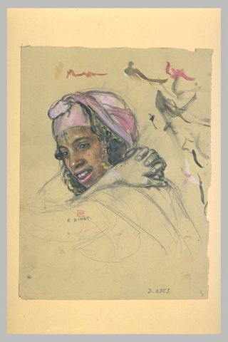 若いアラブの少女の頭部と交差した手の習作