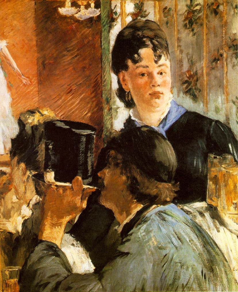 Waitress serving beer