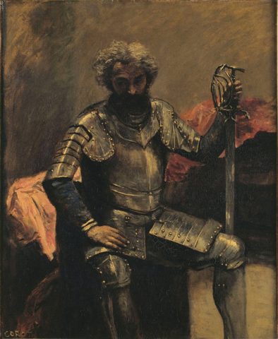 Siedzący uzbrojony mężczyzna