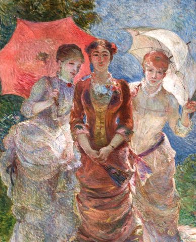 Drei Frauen mit Sonnenschirmen