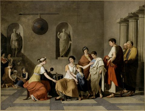 Cornelia, mother of the Gracchi, presenting her children and saying: "Here are my treasures"