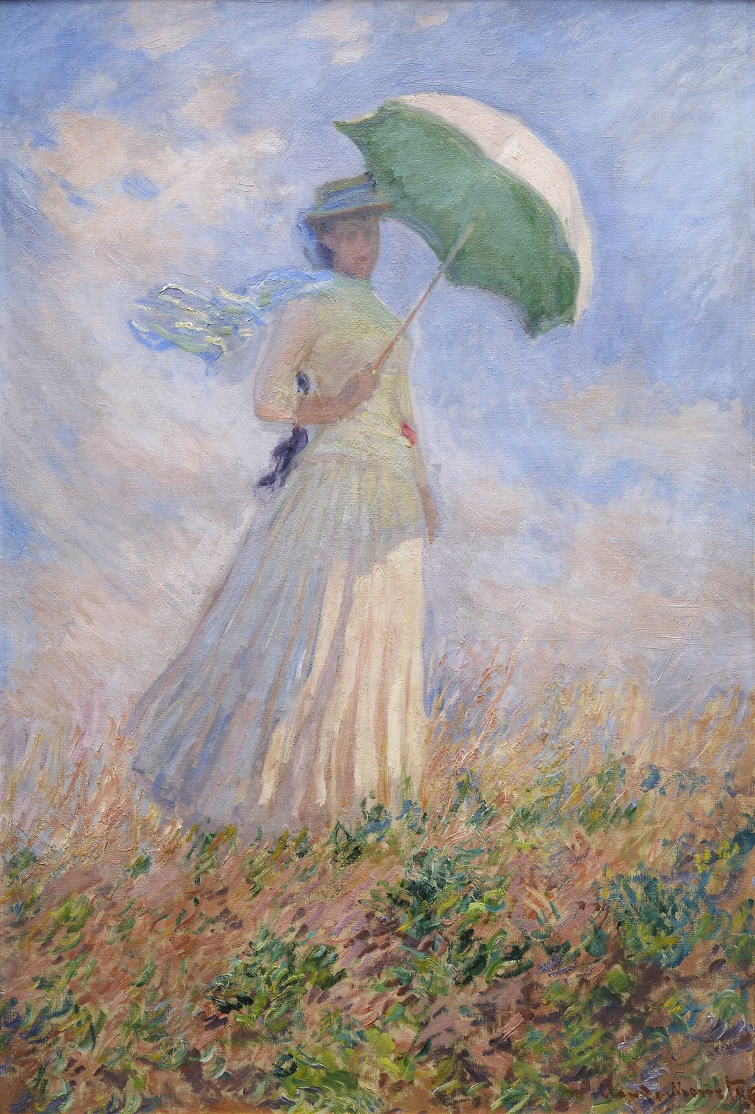 Donna con il parasole girata verso destra