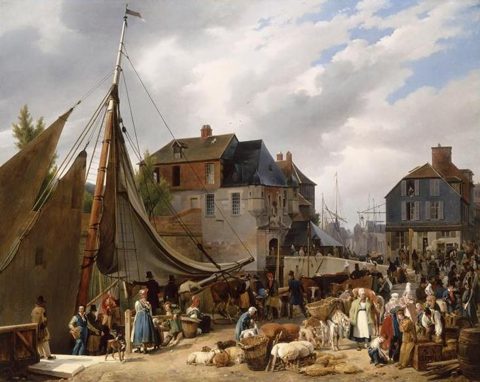 Embarquement de bestiaux sur le "Passager" dans le port de Honfleur