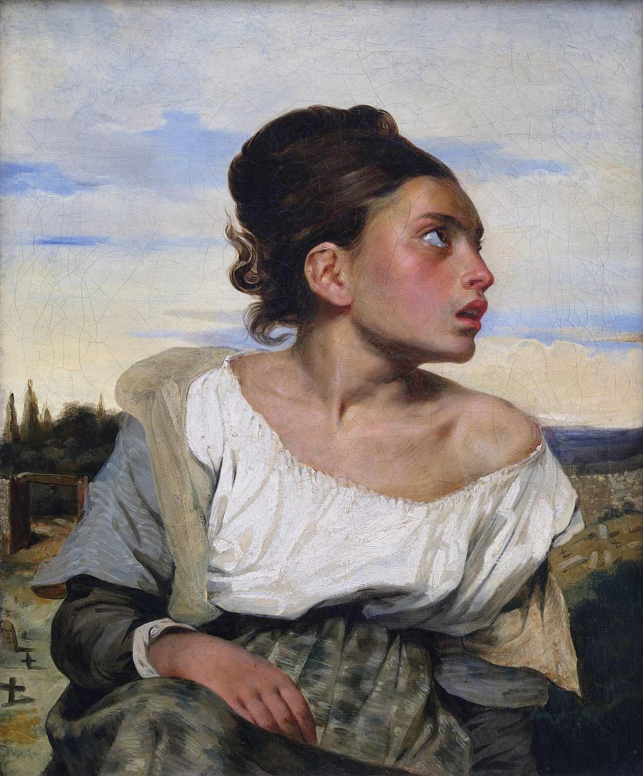 Fanciulla orfana al cimitero