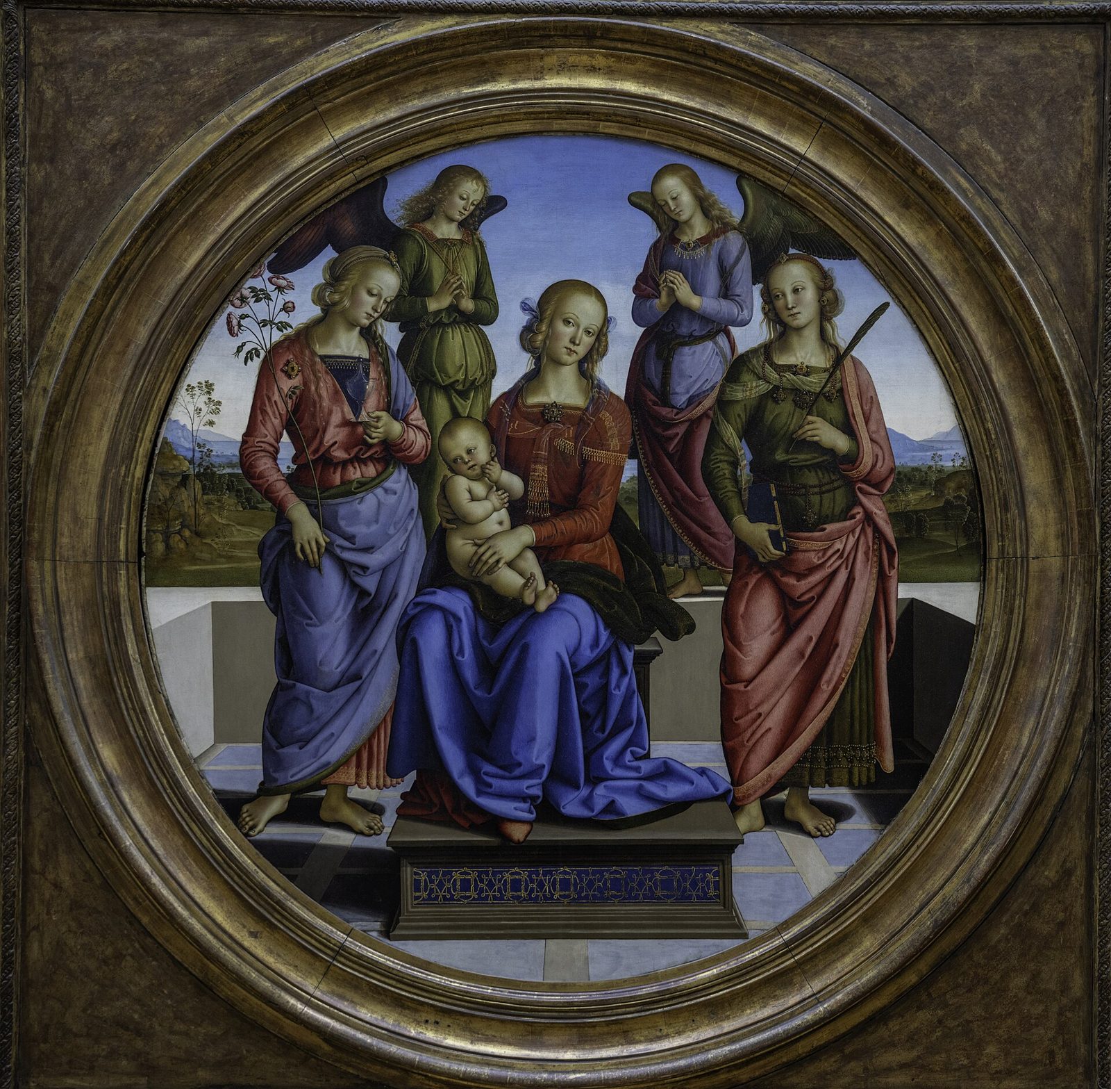 Thronende Madonna mit zwei Engeln, hll. Rosa und Katharina von Alexandrien